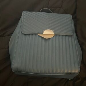 Quilted Blue Women's Backpack Purse with Gold Accent